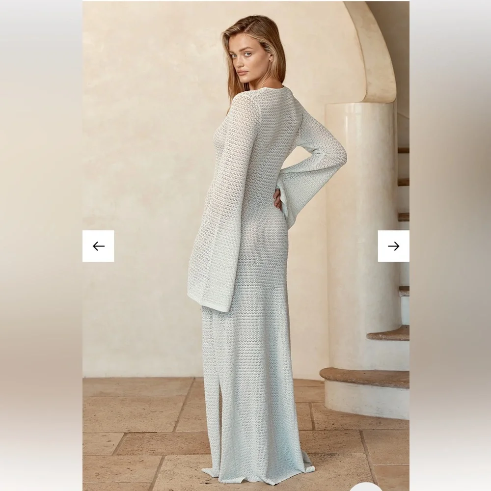 Monday Swimwear Cream Knit Maxi Coverup with Front Ring Keyhole